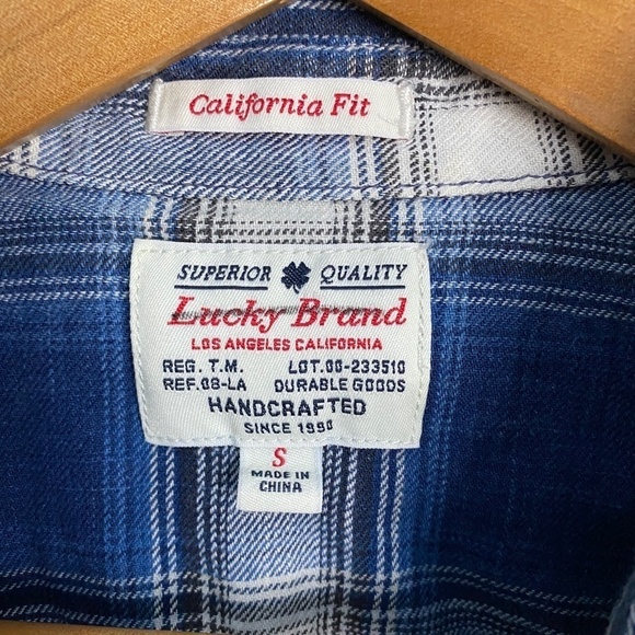 Lucky Brand Women's California Fit Pearl Snap Blue Plaid Short Sleeve Shirt Sml - Picture 2 of 11